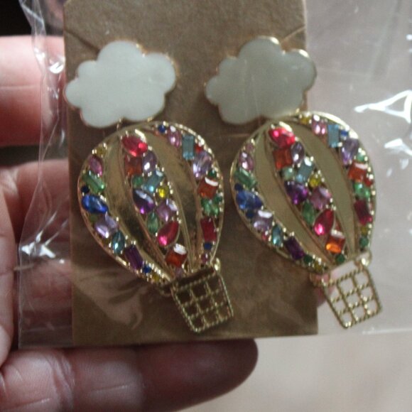 Source Unknown Jewelry - 3 For $12 Deal! New Hot Air Balloon Post Earrings Gold Tone, Enamel, Rhinestones